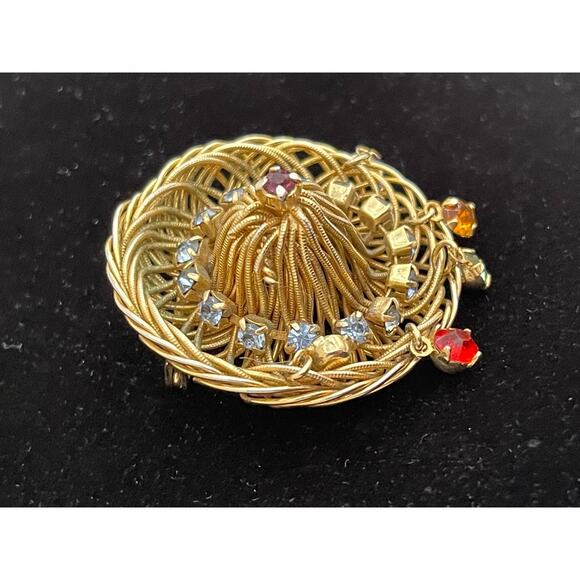 Vintage Brooch Rhinestone Sombrero Hat Vtg Wire Estate Costume Jewelry Pin U13 - Picture 2 of 4